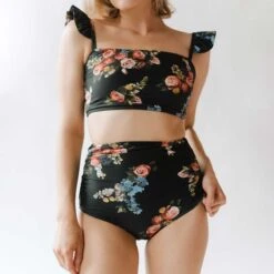 Rose Black Ruched High-Waisted Bottoms -Albionfit Store 1DSC03582final