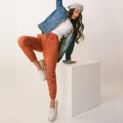 Destination Joggers, Rust Windowpane -Albionfit Store 1 all