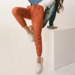 Destination Joggers, Rust Windowpane -Albionfit Store 1 bottom