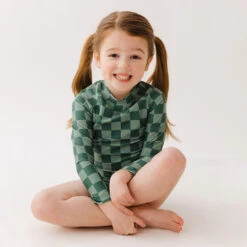 Mini Rash Guard Two-Piece Set, Green Check -Albionfit Store 369A0005final