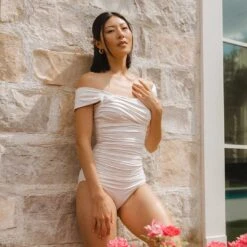 Ivory Off Shoulder One-Piece -Albionfit Store 369A0013
