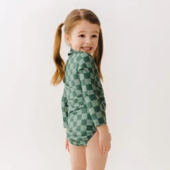 Mini Rash Guard Two-Piece Set, Green Check -Albionfit Store 369A0031final 1