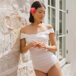Ivory Off Shoulder One-Piece -Albionfit Store 369A0049
