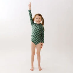 Mini Rash Guard Two-Piece Set, Green Check -Albionfit Store 369A0067final 1