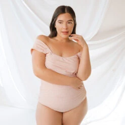 The Pink Checkers Off Shoulder One-Piece -Albionfit Store 369A0286final