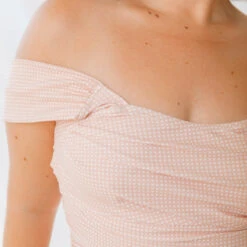 The Pink Checkers Off Shoulder One-Piece -Albionfit Store 369A0302final