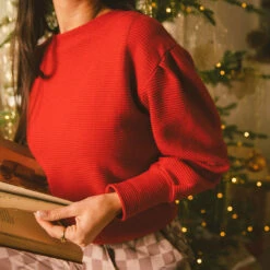 Atlas Ribbed Sweater, Crimson -Albionfit Store 369A0449final