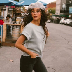 Atlas Ribbed Blouse, Grey -Albionfit Store 369A1234