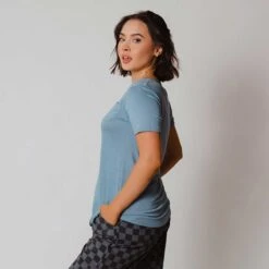 Basic V Neck Tee, Steel Blue -Albionfit Store 369A1262final