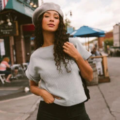 Atlas Ribbed Blouse, Grey -Albionfit Store 369A1265