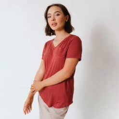 Basic V Neck Tee, Pale Brick -Albionfit Store 369A1354final
