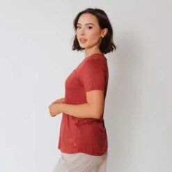 Basic V Neck Tee, Pale Brick -Albionfit Store 369A1358final 1