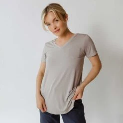 Basic V Neck Tee, Sand -Albionfit Store 369A1508final 746577ab 163c 448c 9c85 6340e30a8d5a