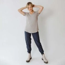 Basic V Neck Tee, Sand -Albionfit Store 369A1520final 1