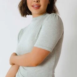 Puff Sleeve Tee, Aqua Chambray -Albionfit Store 369A1542final ff5f8226 33cc 4936 ae67 0d1ca2cde5d0