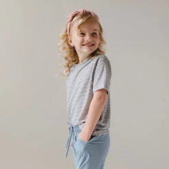 Mini Basic Tee, Grey Micro Stripe -Albionfit Store 369A2544final