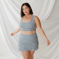 Houndstooth High-Waisted Swim Skirt -Albionfit Store 369A2553final 64999dee 9b2e 43b5 8465 ac94f96558d4