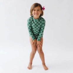 Mini Rash Guard And Shorts Set, Green Check -Albionfit Store 369A2806final 1