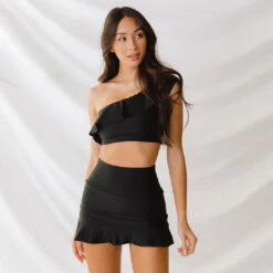 Matte Black High-Waisted Swim Skirt 10 Matte Black High-Waisted Swim Skirt -Albionfit Store 369A2902