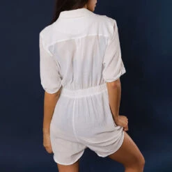 Linen Romper, White -Albionfit Store 369A2907final