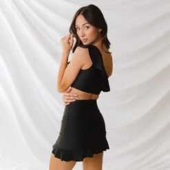 Matte Black High-Waisted Swim Skirt 11 Matte Black High-Waisted Swim Skirt -Albionfit Store 369A2950