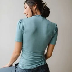 Puff Sleeve Tee, Steel Blue 9 Puff Sleeve Tee, Steel Blue -Albionfit Store 369A2975final 1