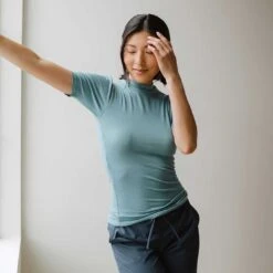 Puff Sleeve Tee, Steel Blue 8 Puff Sleeve Tee, Steel Blue -Albionfit Store 369A2988final 1