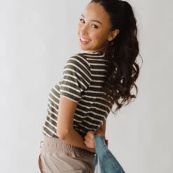 Boyfriend Tee, Dark Olive/Ivory -Albionfit Store 369A3935 1