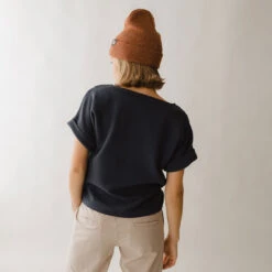 Atlas Ribbed Blouse, Navy -Albionfit Store 369A4275