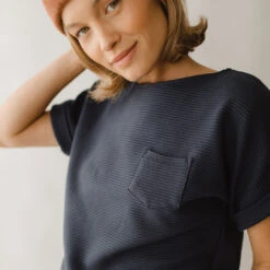 Atlas Ribbed Blouse, Navy -Albionfit Store 369A4283