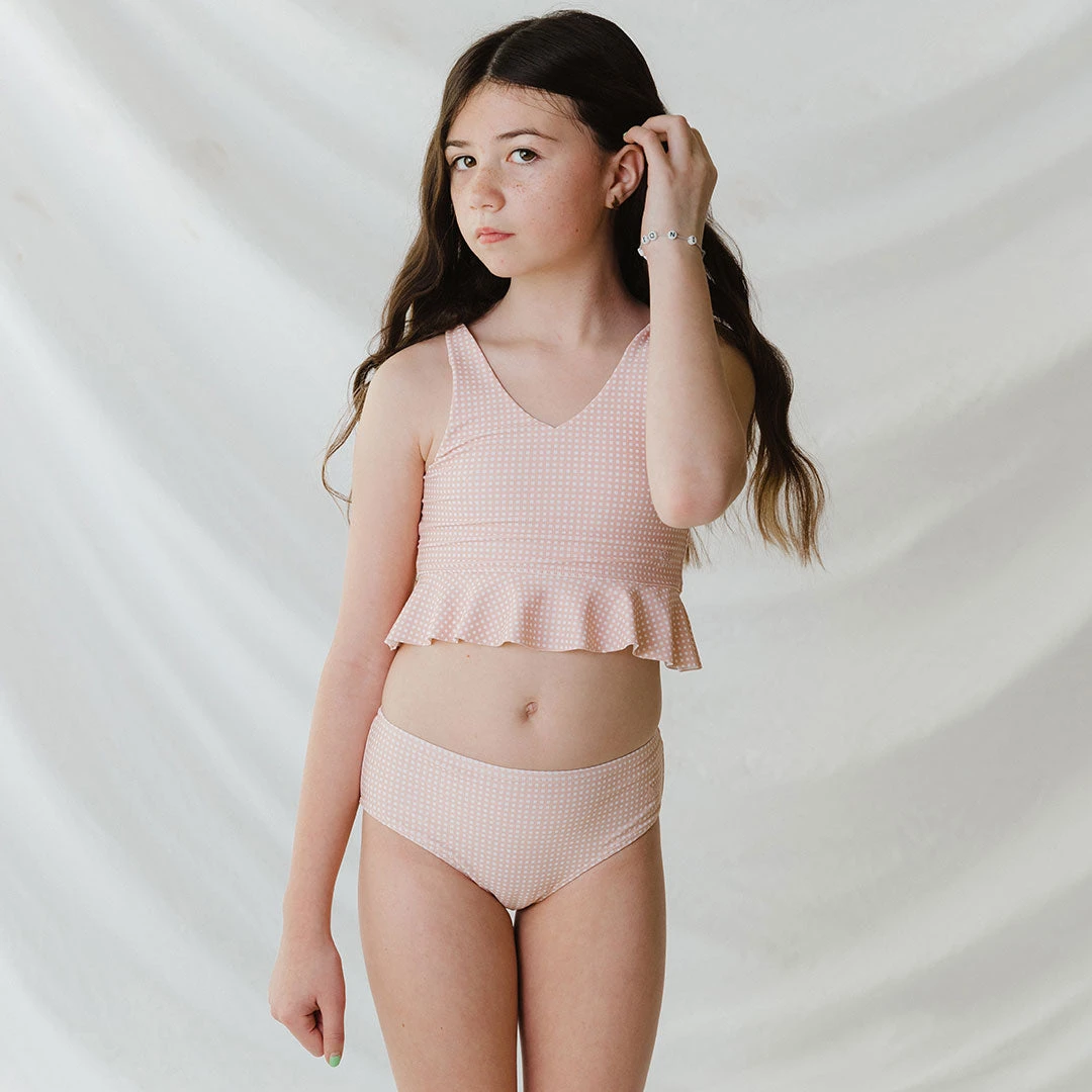 Mini Tied-Up Tankini Set, Pink Checkers 3 Mini Tied-Up Tankini Set, Pink Checkers