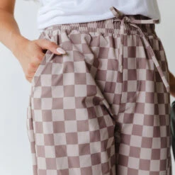 Audrey Wide Leg Pants, Brown Checkers -Albionfit Store 369A4396final