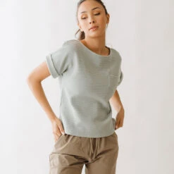 Atlas Ribbed Blouse, Grey -Albionfit Store 369A4758