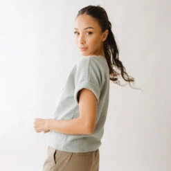 Atlas Ribbed Blouse, Grey -Albionfit Store 369A4772