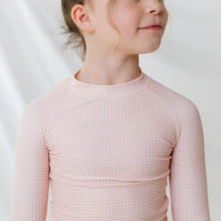 Mini Rash Guard Two-Piece Set, Pink Checkers -Albionfit Store 369A4968final