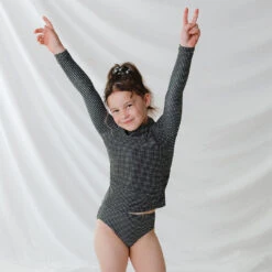 Mini Rash Guard Two-Piece Set, Black Checkers -Albionfit Store 369A5111final