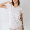 Basic V Neck Tee, Grey Venice Stripe -Albionfit Store 369A5290final