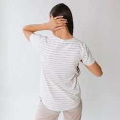 Basic V Neck Tee, Grey Venice Stripe -Albionfit Store 369A5302final 1