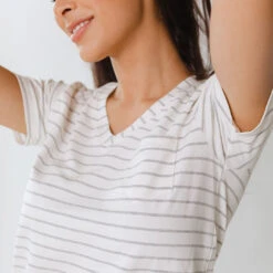 Basic V Neck Tee, Grey Venice Stripe -Albionfit Store 369A5309final 1