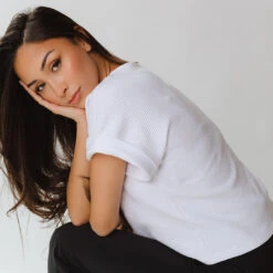 Atlas Ribbed Blouse, White -Albionfit Store 369A5495final