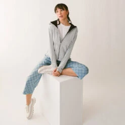 Audrey Wide Leg Pants, Blue Checkers -Albionfit Store 369A6084