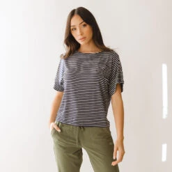 Boxy Tee, Navy And White Stripe -Albionfit Store 369A6283final 1 1