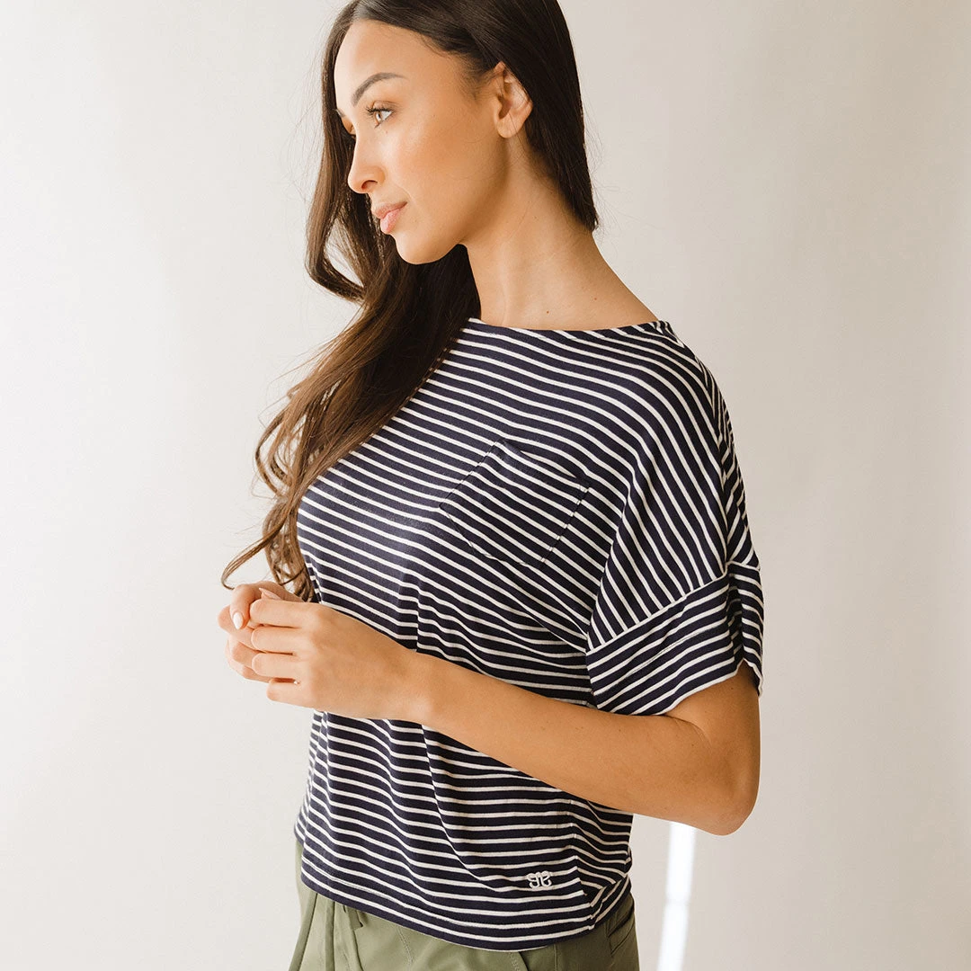 Boxy Tee, Navy And White Stripe 7 Boxy Tee, Navy And White Stripe - Image 5