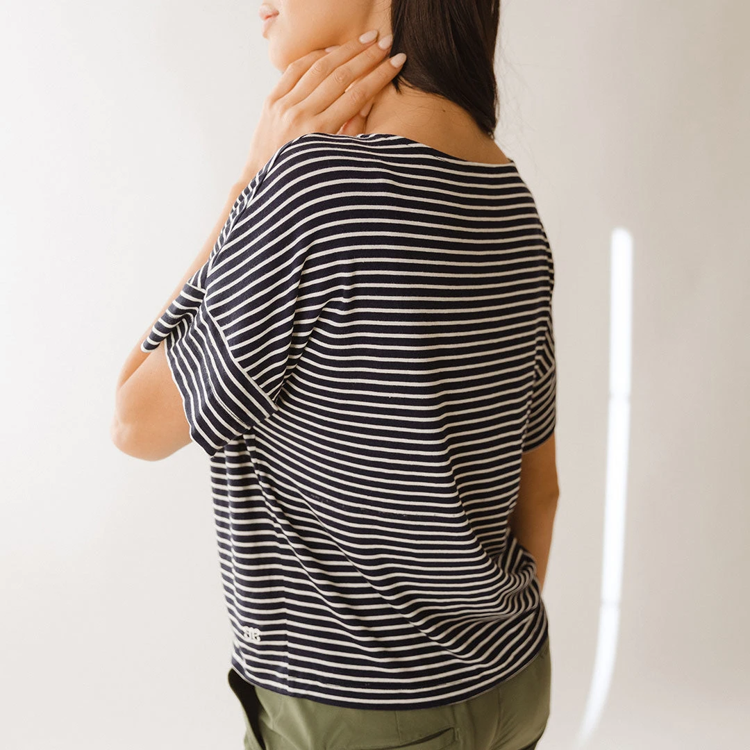 Boxy Tee, Navy And White Stripe 8 Boxy Tee, Navy And White Stripe - Image 6