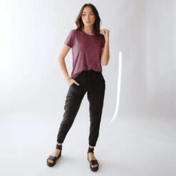 Basic Tee, Navy And Red Stripe -Albionfit Store 369A6383final