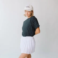 Boss Crop Tee, Navy Pinstripe -Albionfit Store 369A6730final