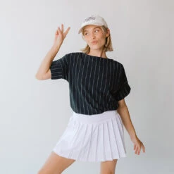 Boss Crop Tee, Navy Pinstripe -Albionfit Store 369A6731final