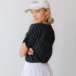 Boss Crop Tee, Navy Pinstripe -Albionfit Store 369A6739final