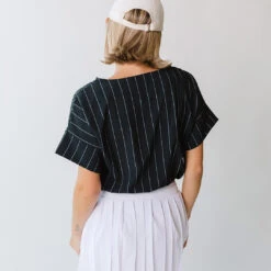 Boss Crop Tee, Navy Pinstripe -Albionfit Store 369A6742ifnal