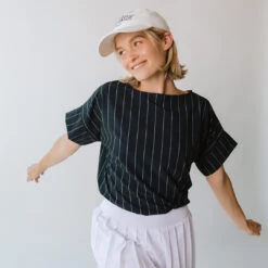 Boss Crop Tee, Navy Pinstripe -Albionfit Store 369A6753final